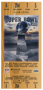 2009 Superbowl XLIII ticket hosted in Raymond James Stadium Pittsburgh Steeleers vs Arizona Cardinals