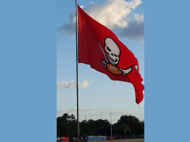 BuccaneersFan.com Ye Royal BUCS Flag is located between BUCS Headquarters and World Champion training center.